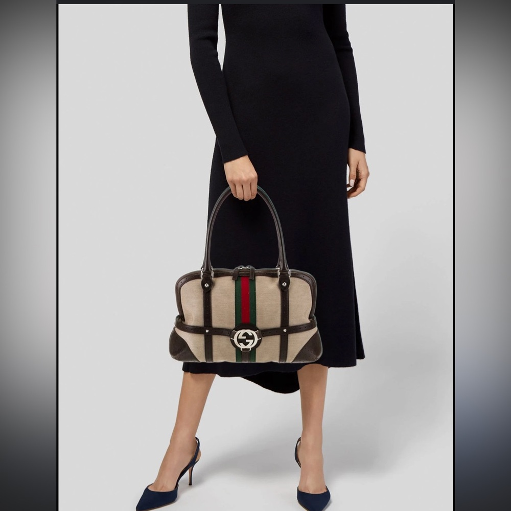 ❤️ Gucci Canvas Web GG Reins Shoulder Bag